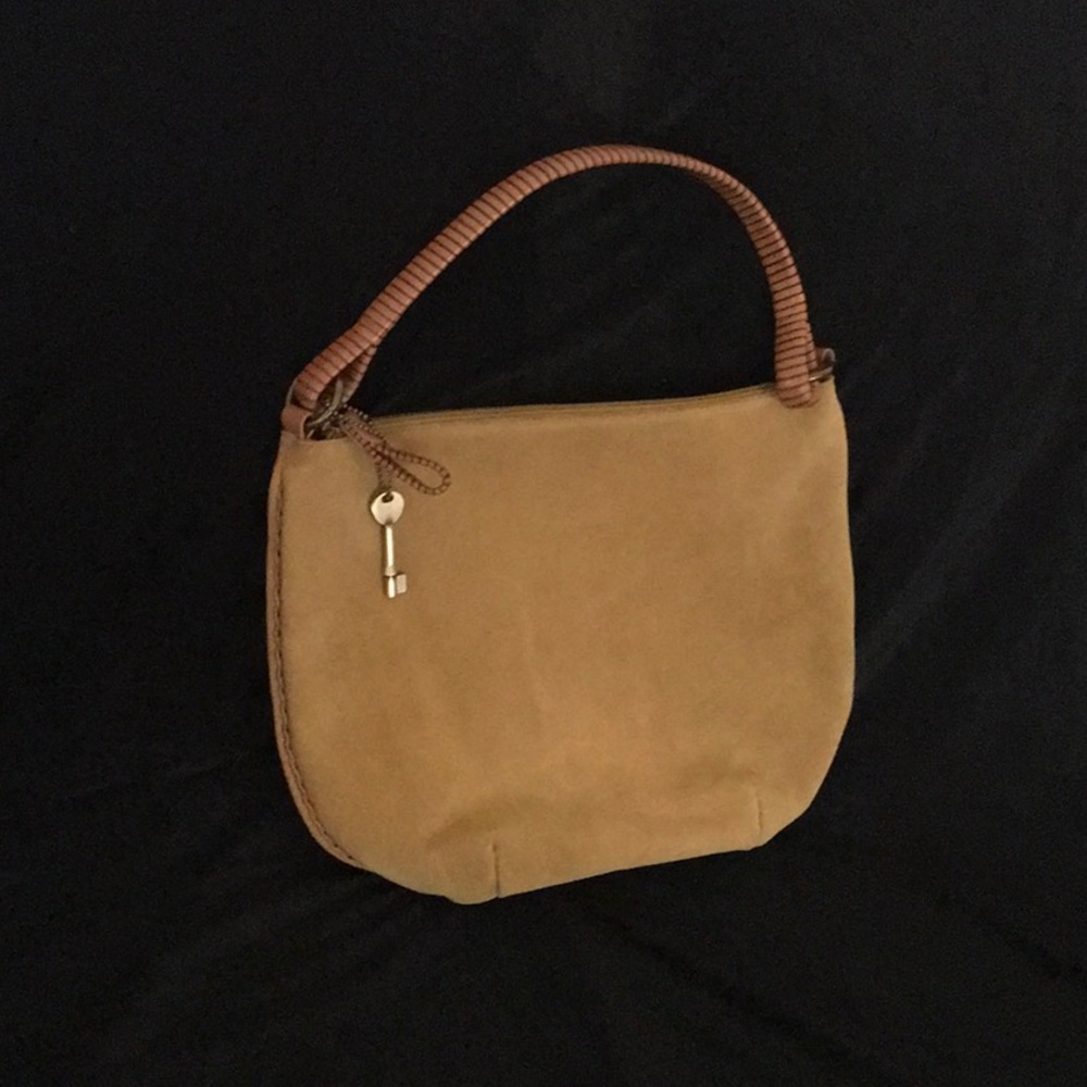 Fossil Gold Suede Leather Purse W/Key Rare